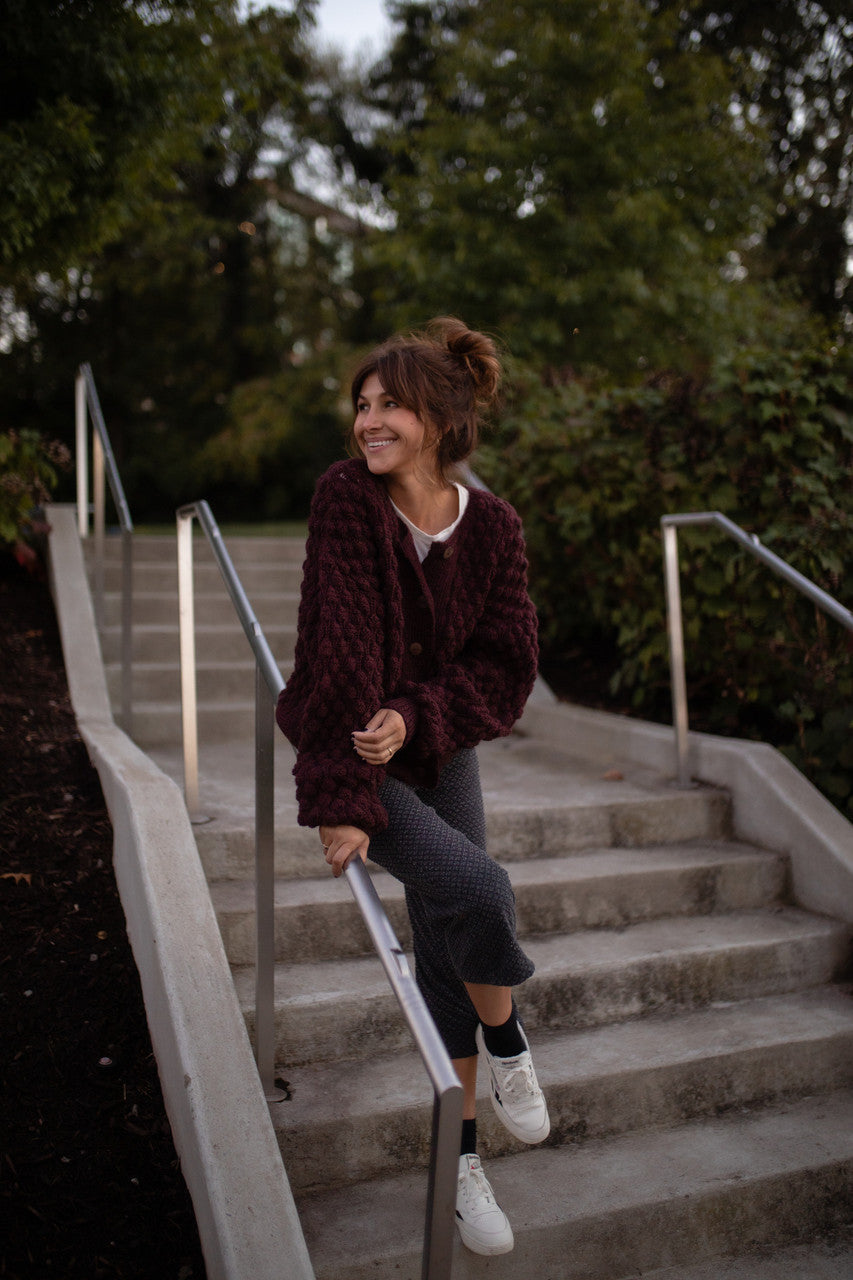 Quinn Wool Cardigan in Plum Made to Order