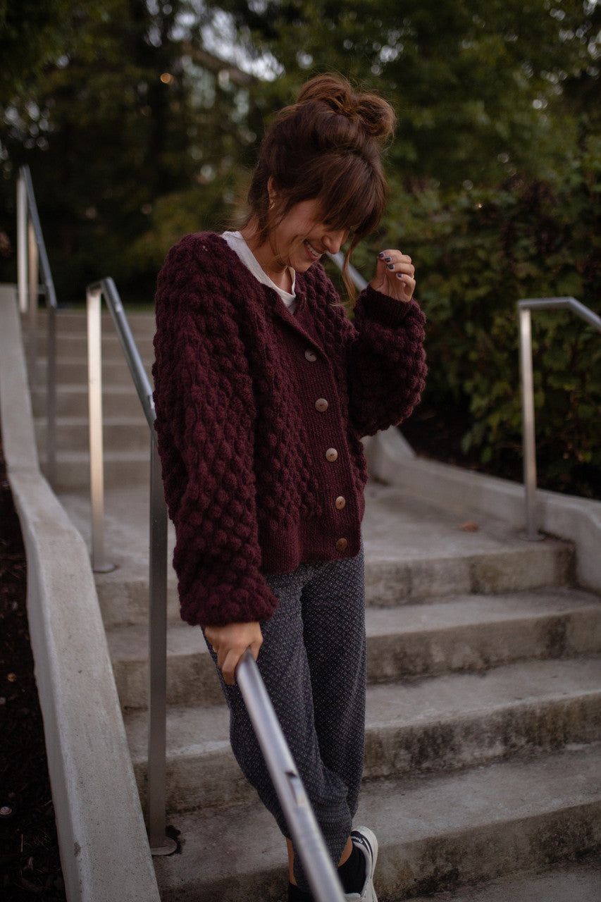 Quinn Wool Cardigan in Plum Made to Order