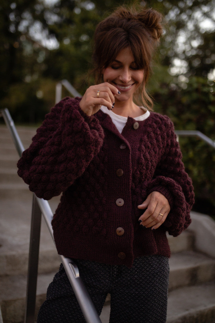 Quinn Wool Cardigan in Plum Made to Order
