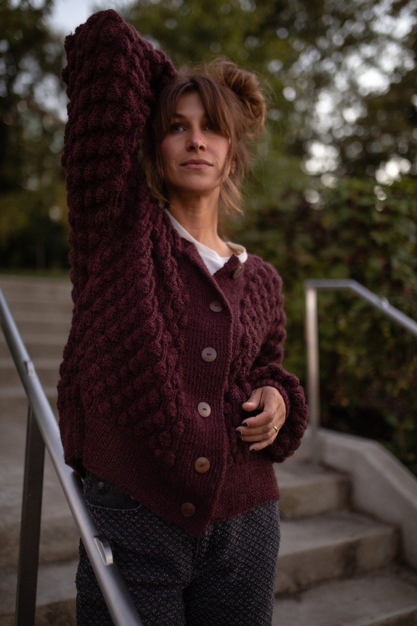 Quinn Wool Cardigan in Plum Made to Order