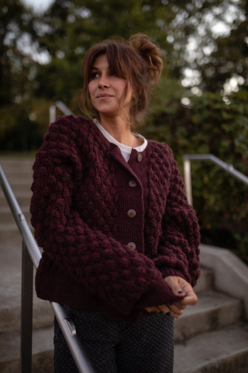 Quinn Wool Cardigan in Plum Made to Order
