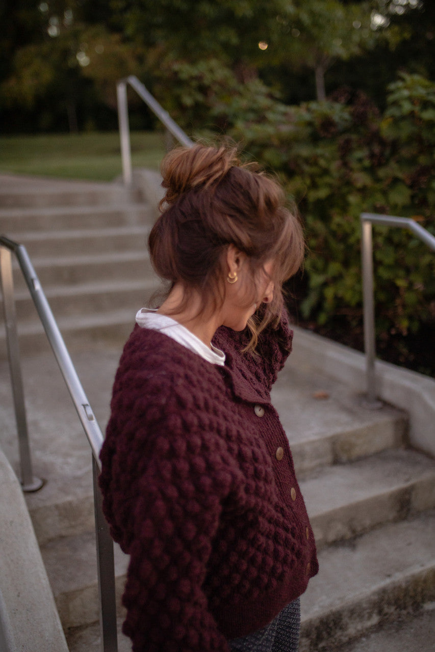 Quinn Wool Cardigan in Plum Made to Order