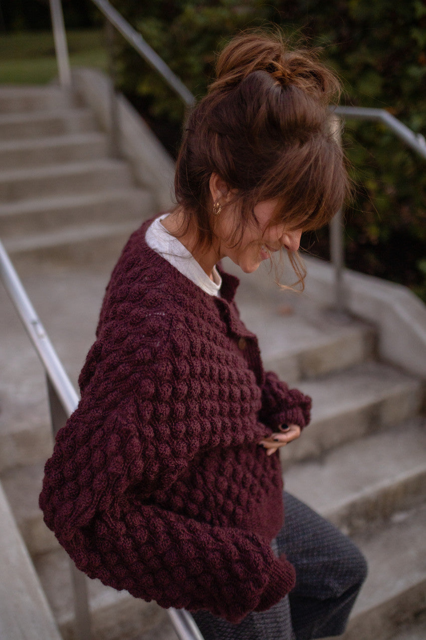 Quinn Wool Cardigan in Plum Made to Order