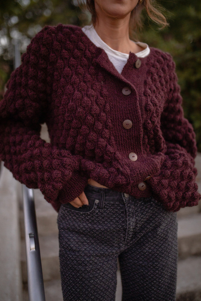 Quinn Wool Cardigan in Plum Made to Order