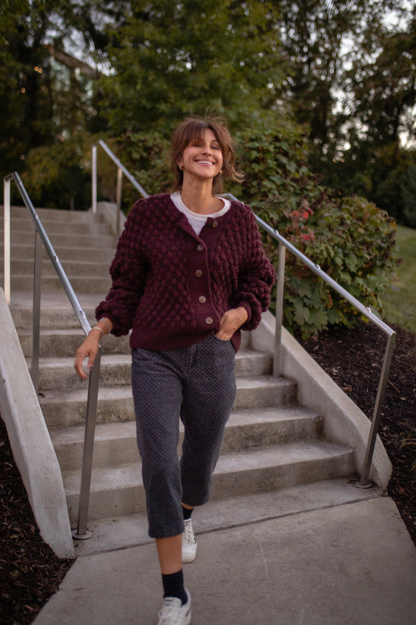 Quinn Wool Cardigan in Plum Made to Order