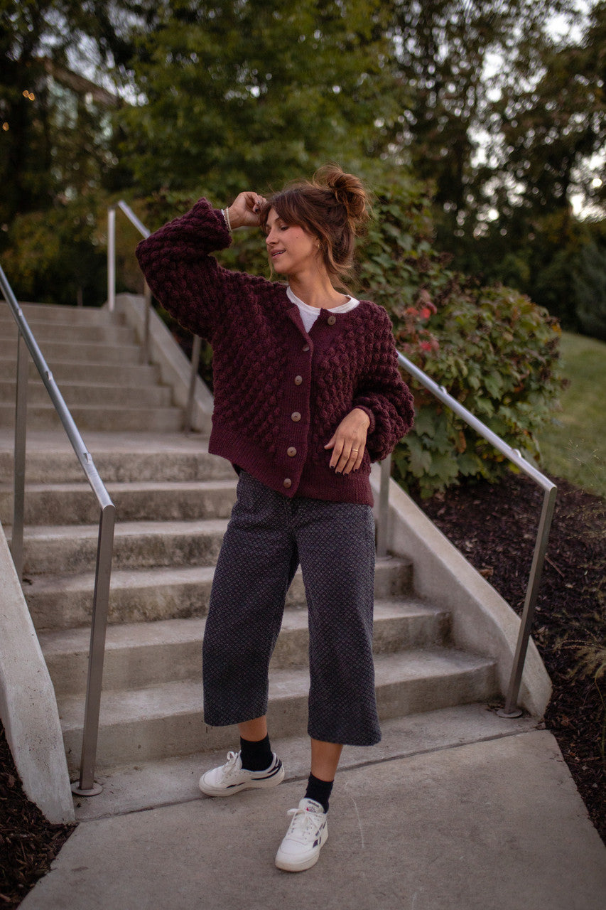 Quinn Wool Cardigan in Plum Made to Order