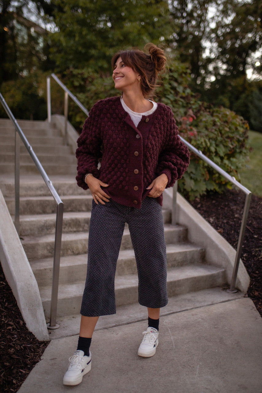 Quinn Wool Cardigan in Plum Made to Order