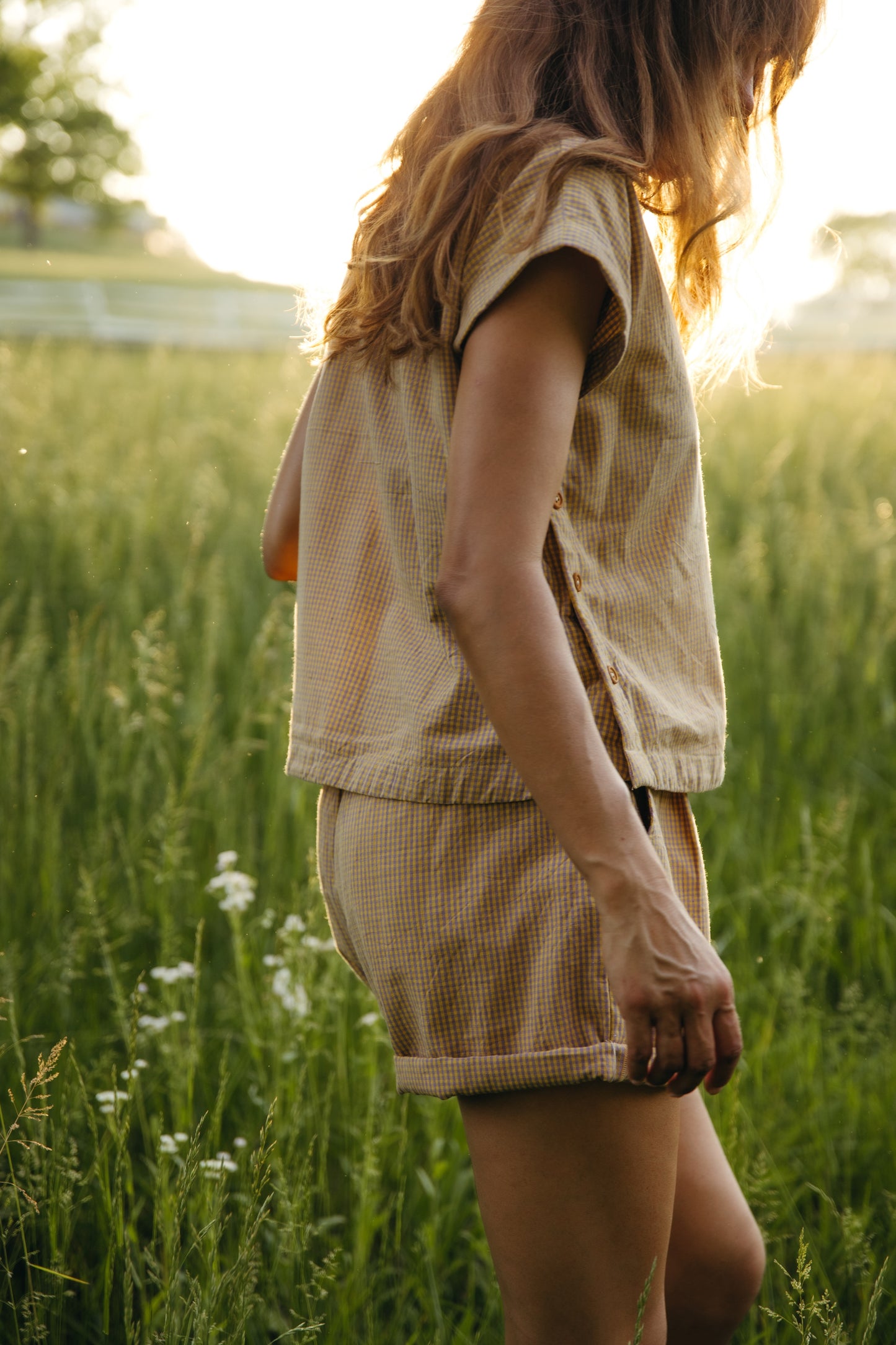 Katie Handwoven Cotton Pants Yellow Gingham Made to Order