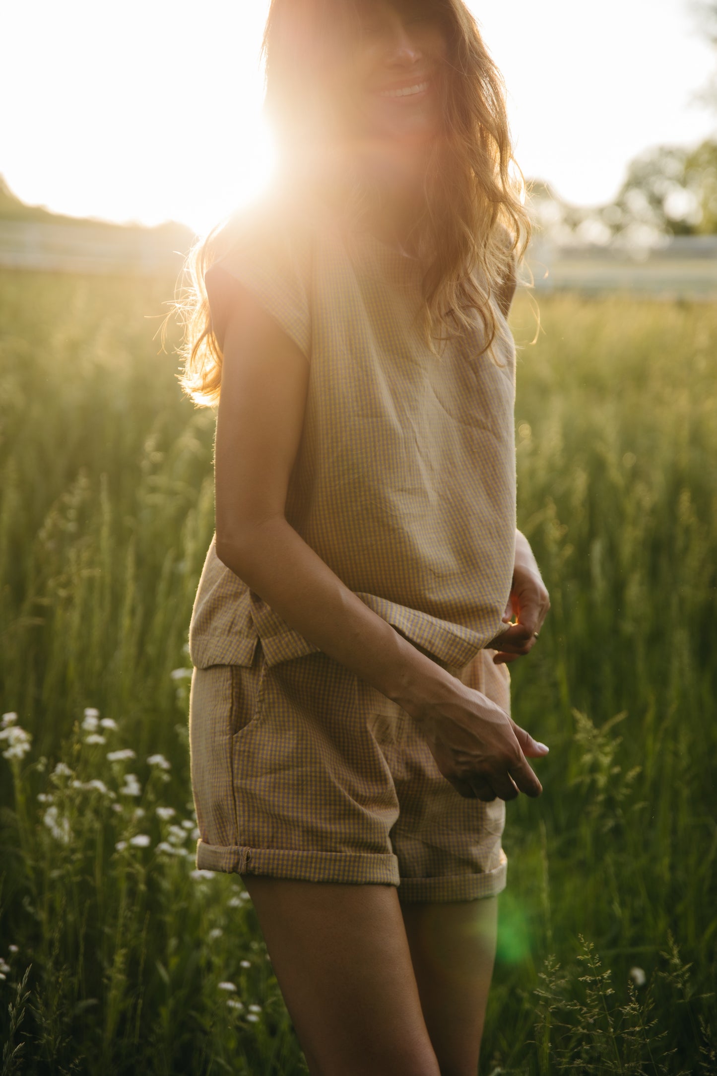 Katie Handwoven Cotton Pants Yellow Gingham Made to Order