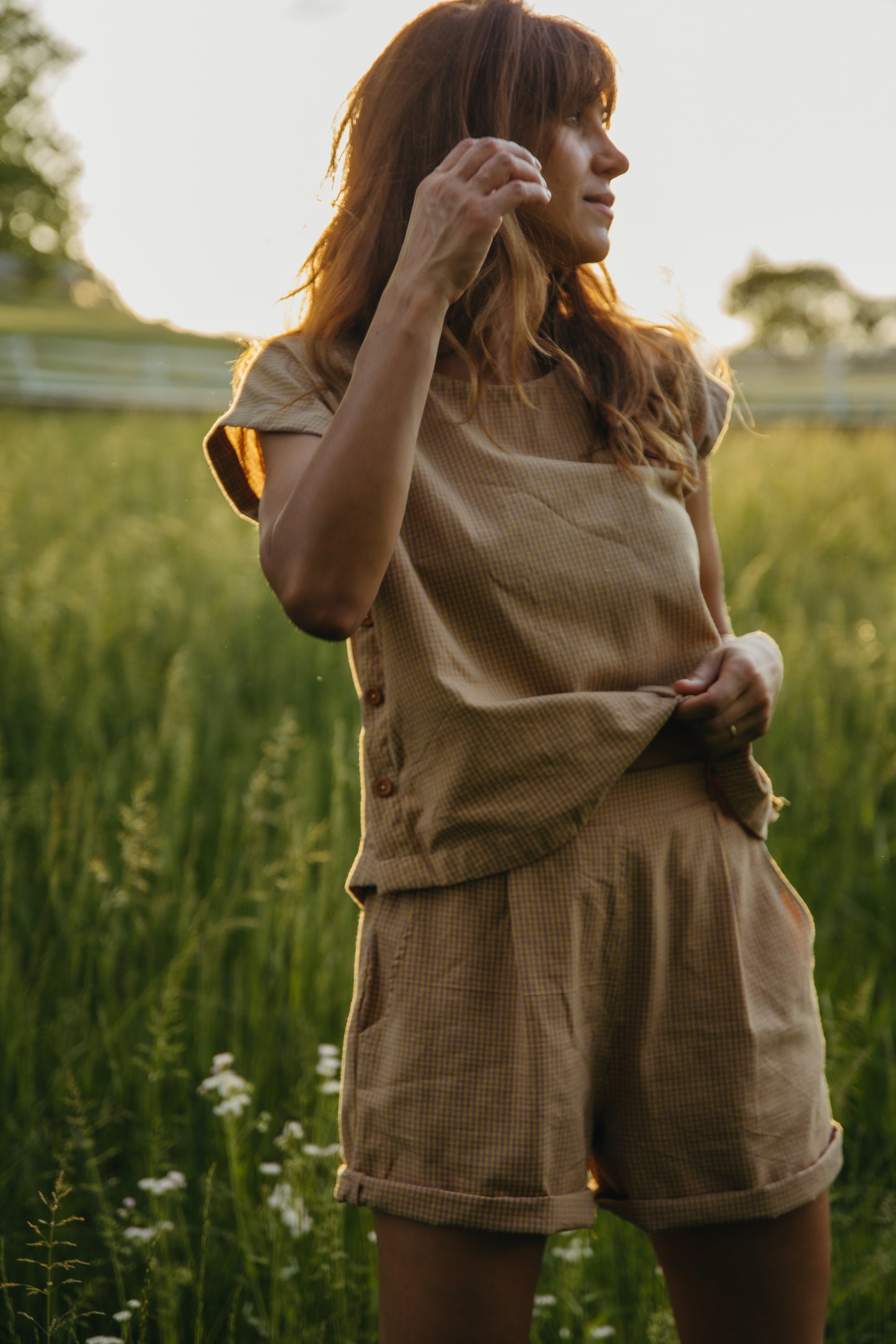 Katie Handwoven Cotton Pants Yellow Gingham Made to Order