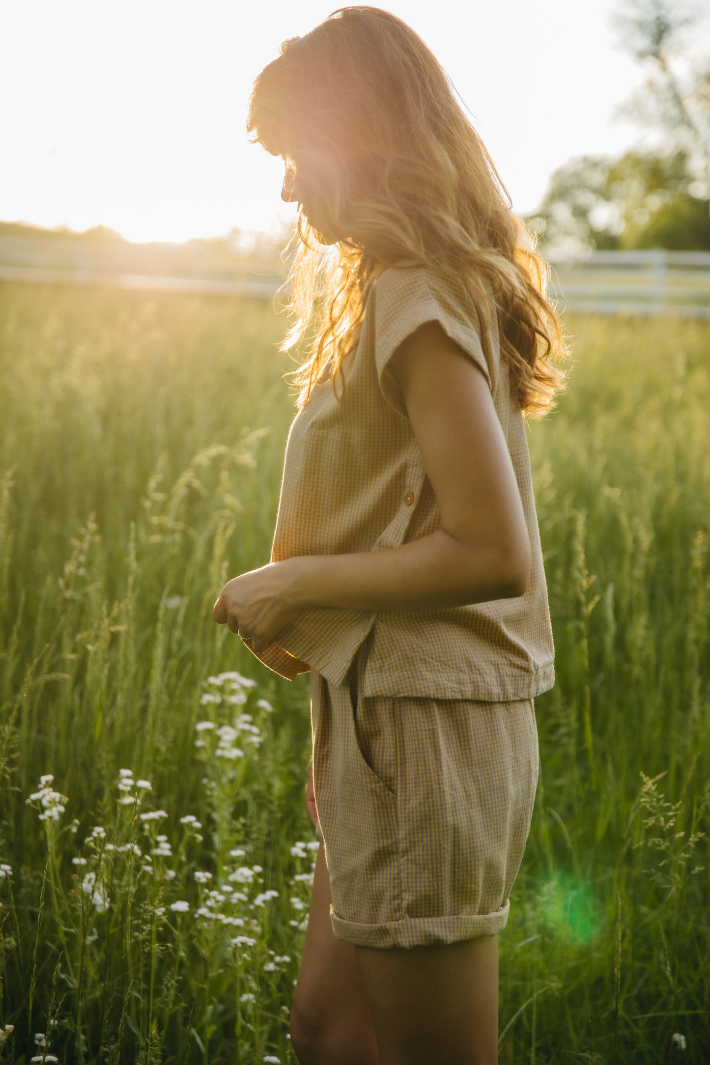 Katie Handwoven Cotton Pants Yellow Gingham Made to Order