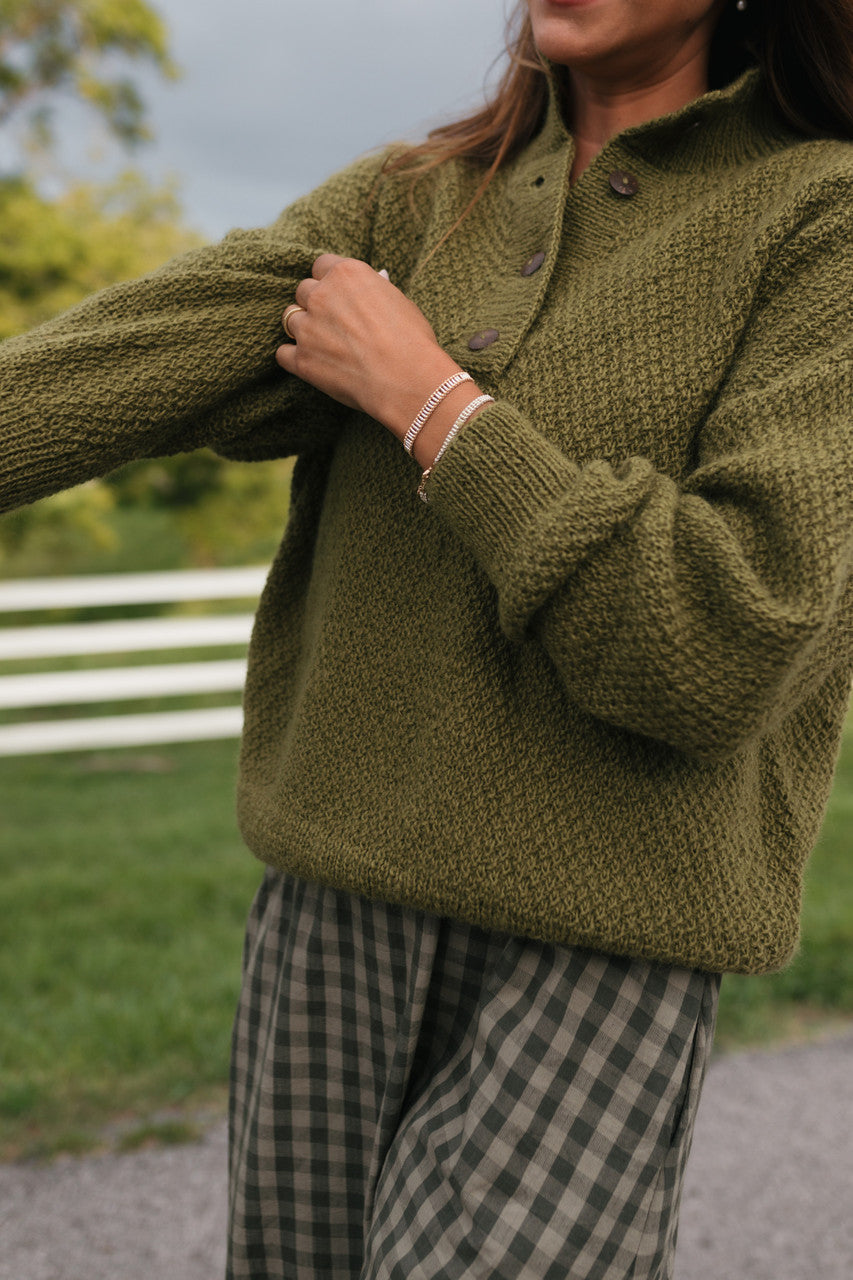 Imogene Oversized Wool Henley in Moss Made to Order