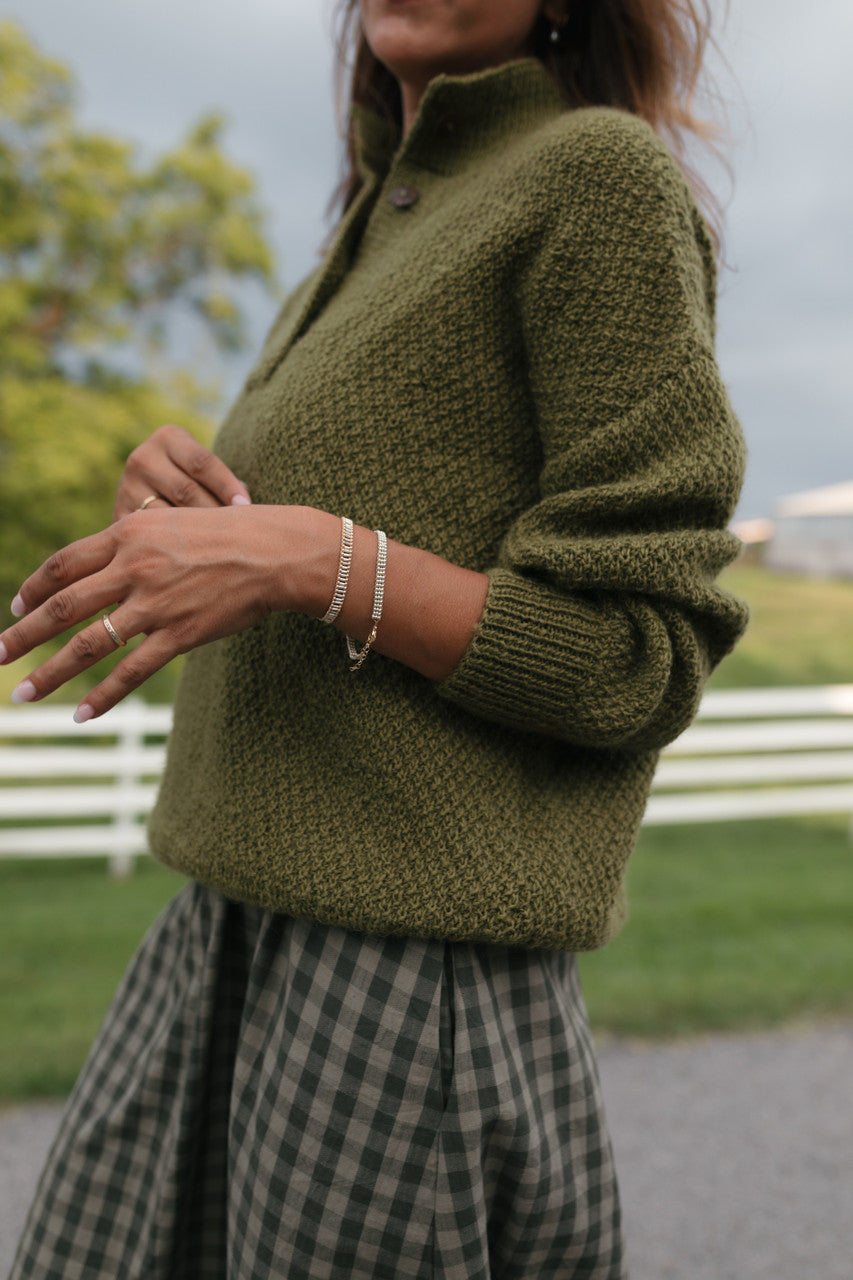 Imogene Oversized Wool Henley in Moss Made to Order