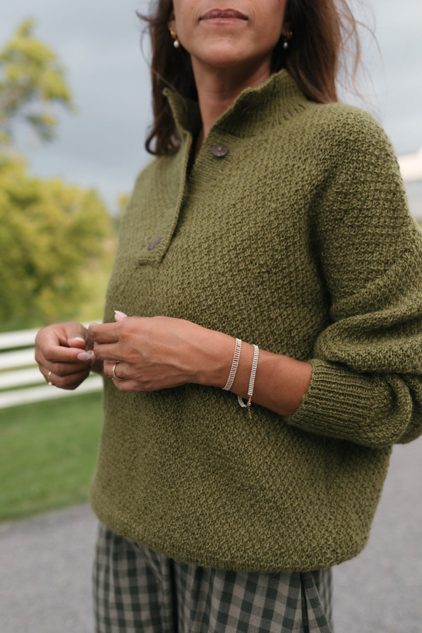 Imogene Oversized Wool Henley in Moss Made to Order