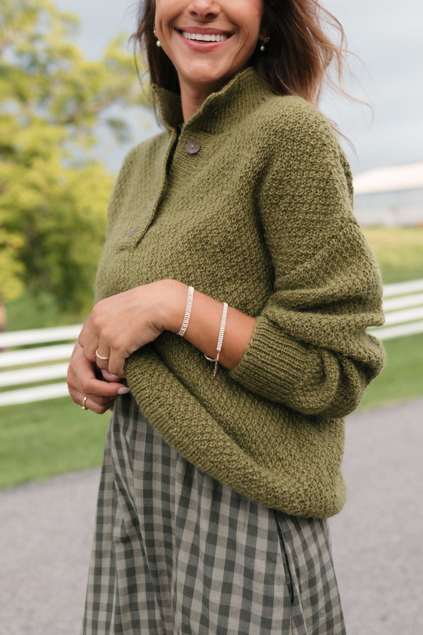 Imogene Oversized Wool Henley in Moss Made to Order