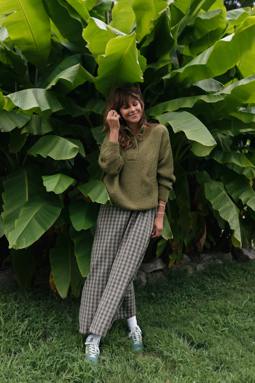Imogene Oversized Wool Henley in Moss Made to Order