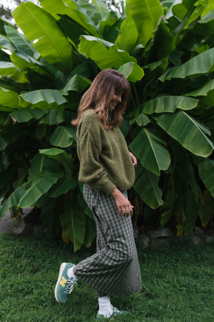 Imogene Oversized Wool Henley in Moss Made to Order