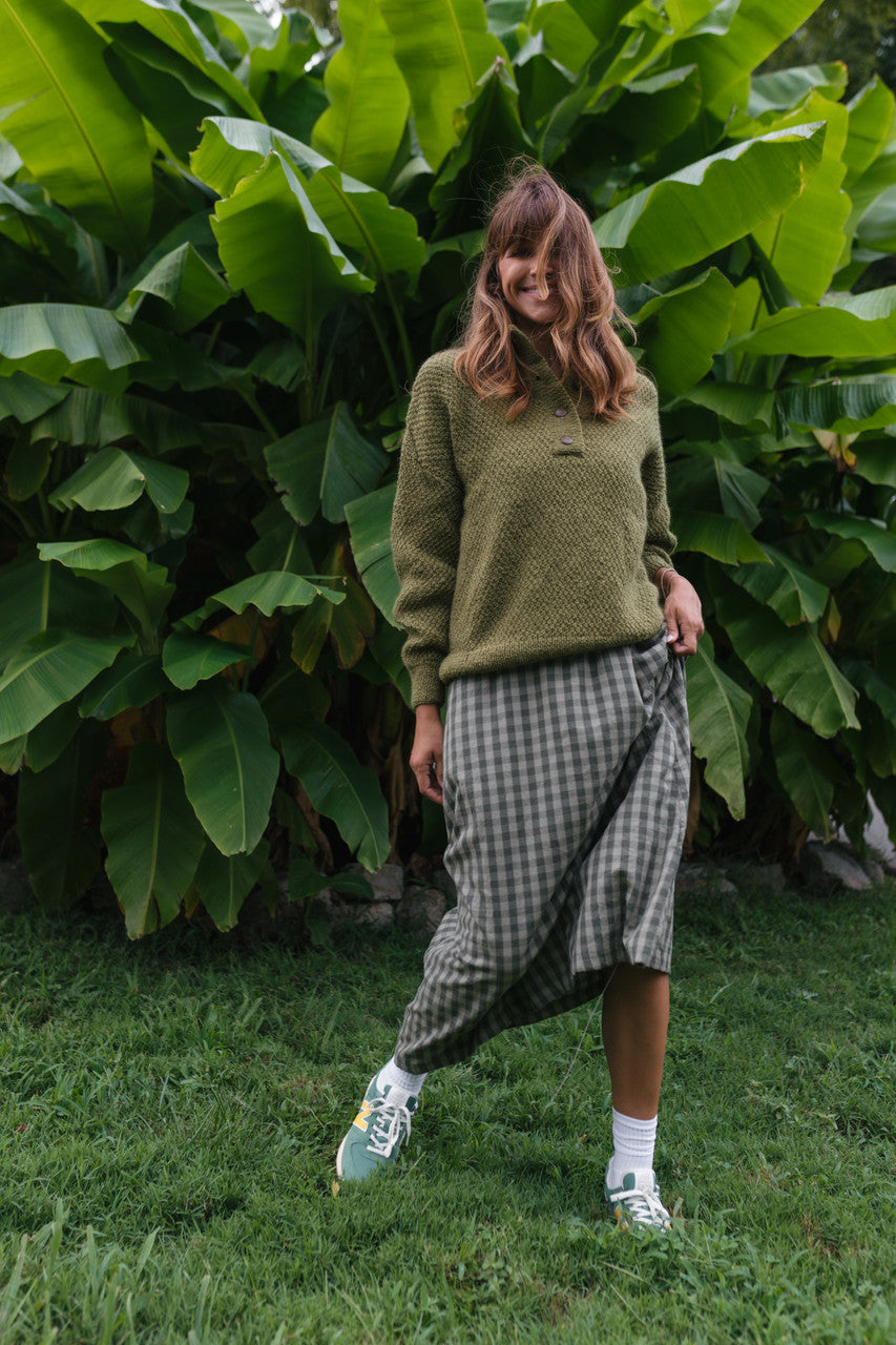 Imogene Oversized Wool Henley in Moss Made to Order