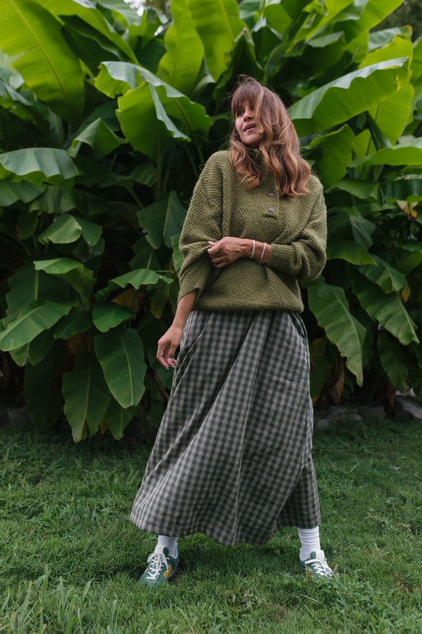 Imogene Oversized Wool Henley in Moss Made to Order