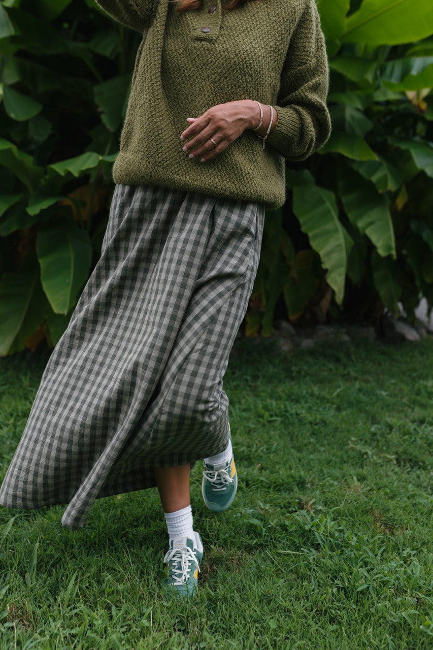 Imogene Oversized Wool Henley in Moss Made to Order