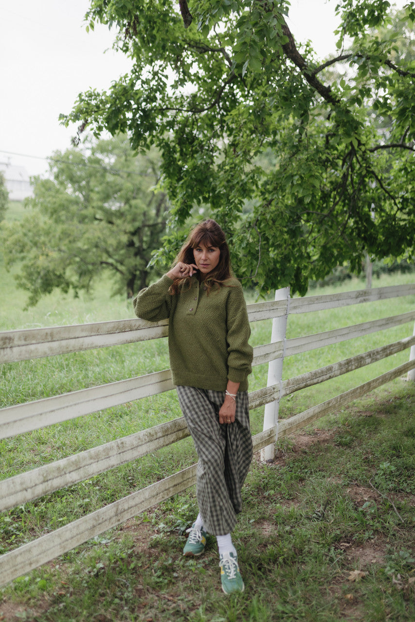 Imogene Oversized Wool Henley in Moss Made to Order