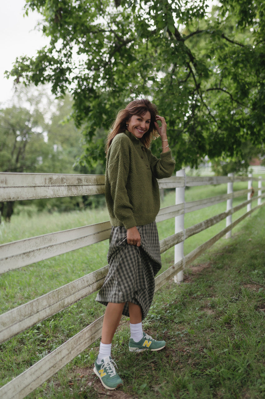 Imogene Oversized Wool Henley in Moss Made to Order