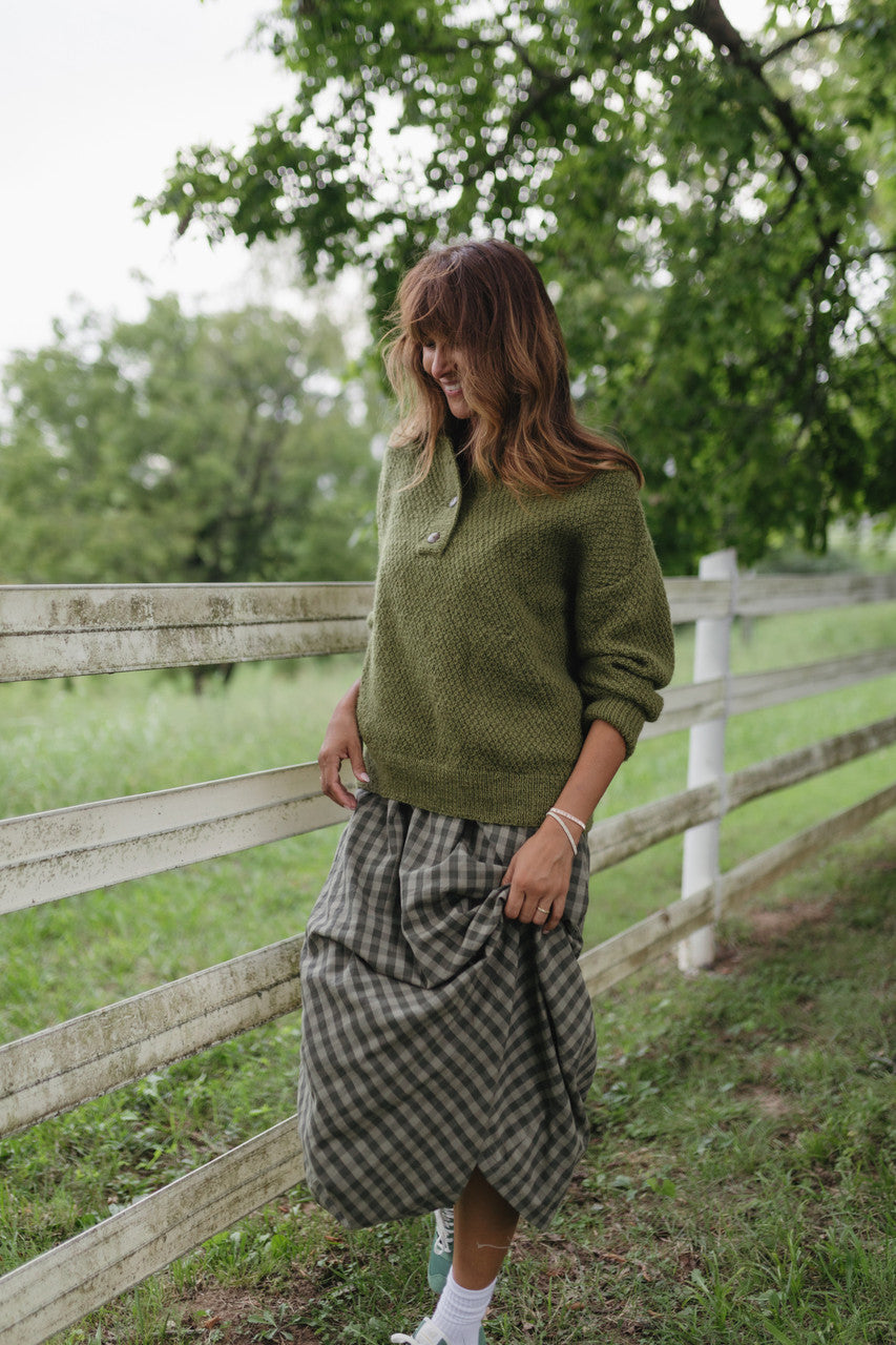 Imogene Oversized Wool Henley in Moss Made to Order