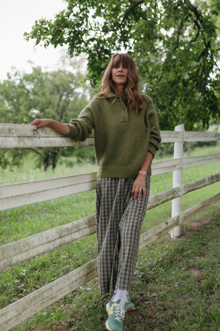 Imogene Oversized Wool Henley in Moss Made to Order