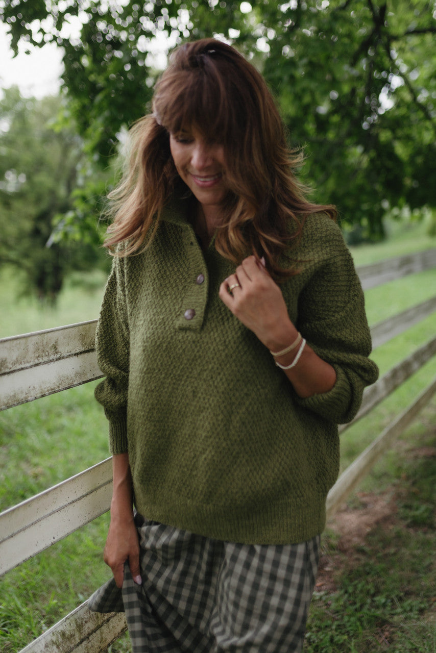 Imogene Oversized Wool Henley in Moss Made to Order