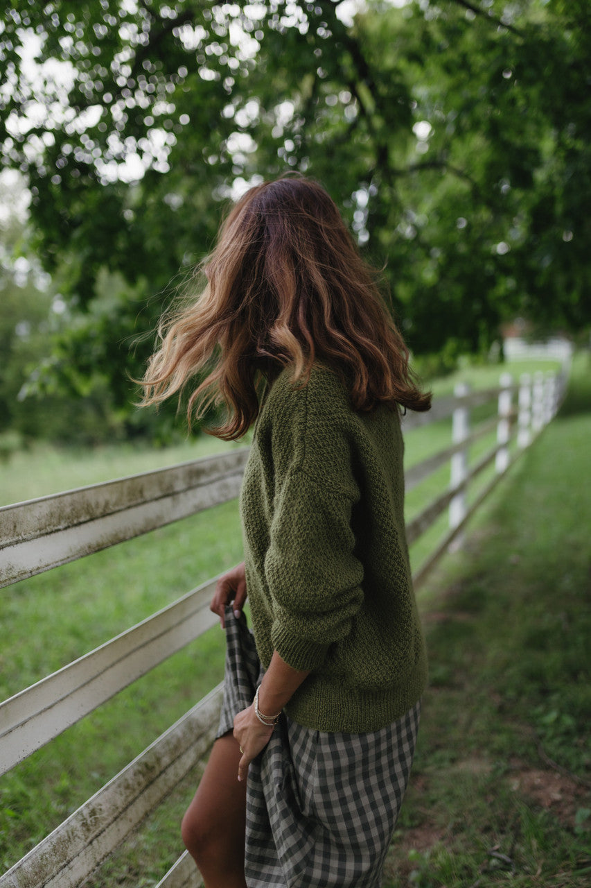 Imogene Oversized Wool Henley in Moss Made to Order