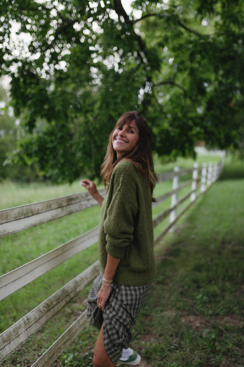 Imogene Oversized Wool Henley in Moss Made to Order