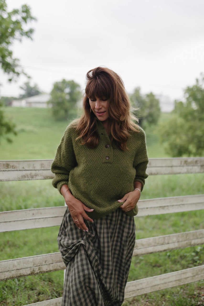 Imogene Oversized Wool Henley in Moss Made to Order