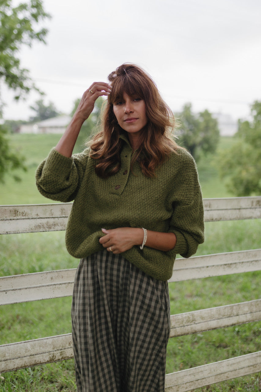 Imogene Oversized Wool Henley in Moss Made to Order