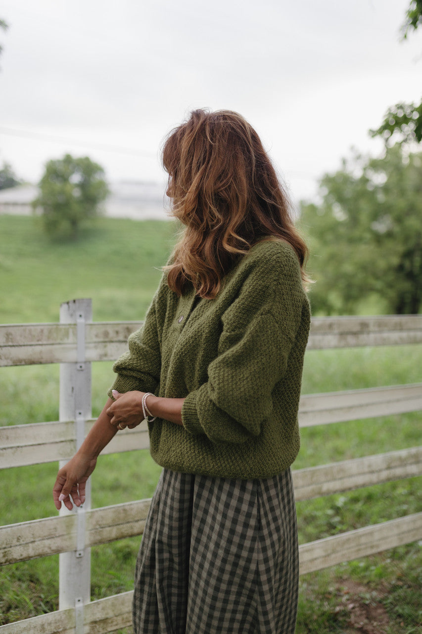 Imogene Oversized Wool Henley in Moss Made to Order