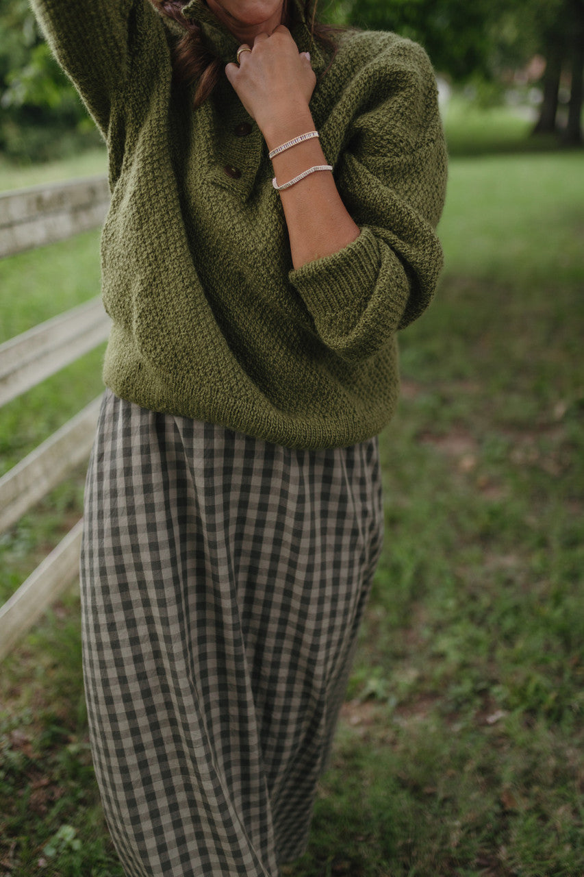 Imogene Oversized Wool Henley in Moss Made to Order