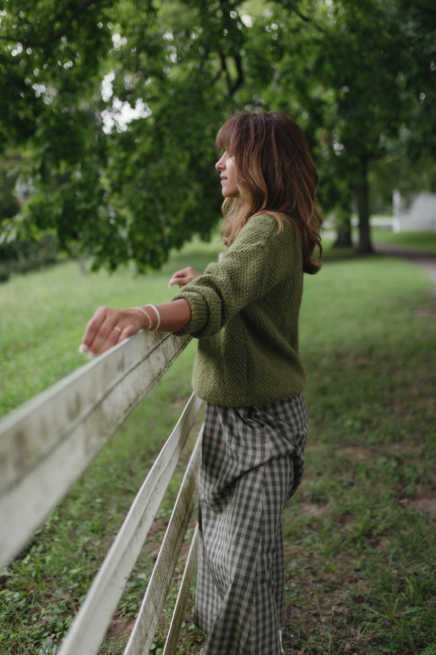 Imogene Oversized Wool Henley in Moss Made to Order