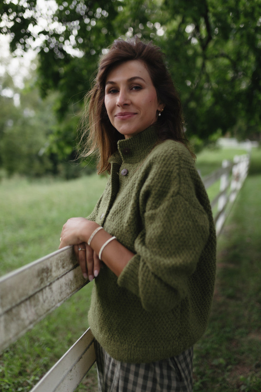 Imogene Oversized Wool Henley in Moss Made to Order