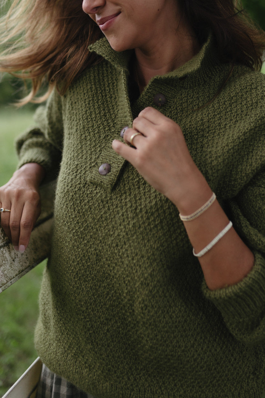 Imogene Oversized Wool Henley in Moss Made to Order