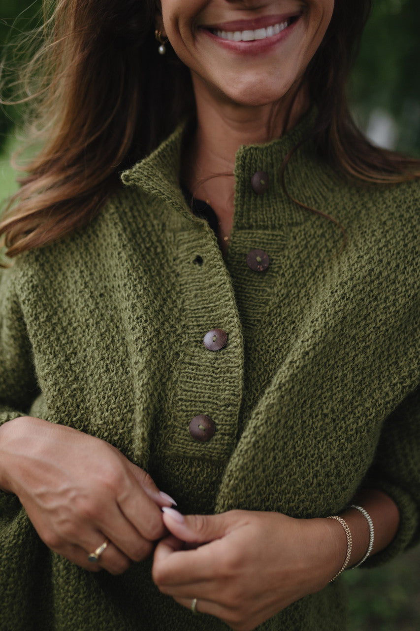 Imogene Oversized Wool Henley in Moss Made to Order