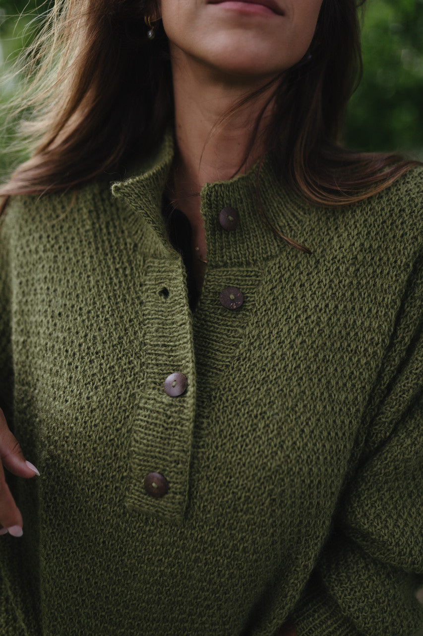 Imogene Oversized Wool Henley in Moss Made to Order