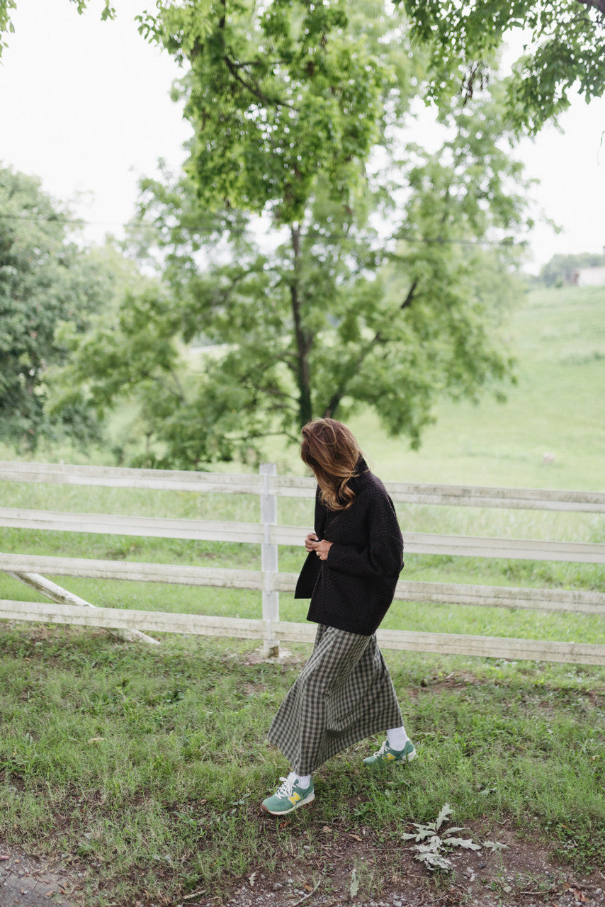 Portuguese Wool Pieper Coat in Black and Brown Herringbone Made to Order