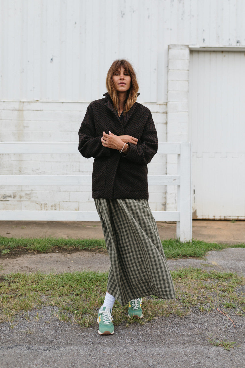 Portuguese Wool Pieper Coat in Black and Brown Herringbone Made to Order