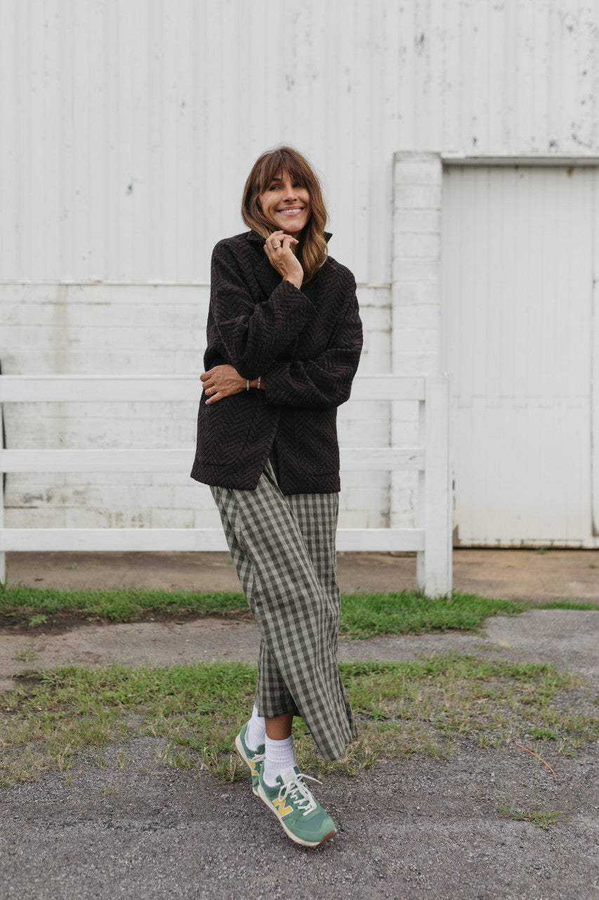 Portuguese Wool Pieper Coat in Black and Brown Herringbone Made to Order
