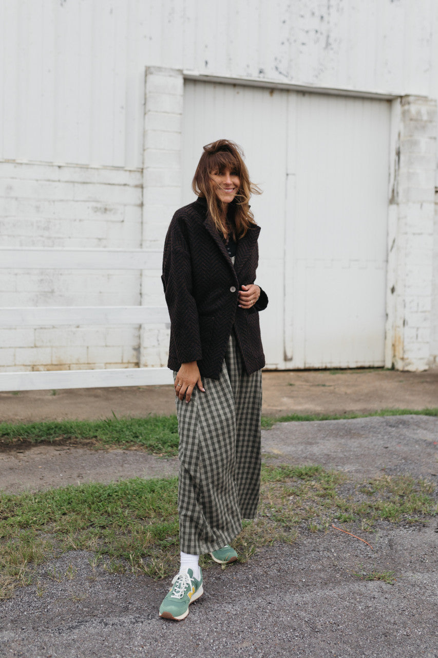 Portuguese Wool Pieper Coat in Black and Brown Herringbone Made to Order