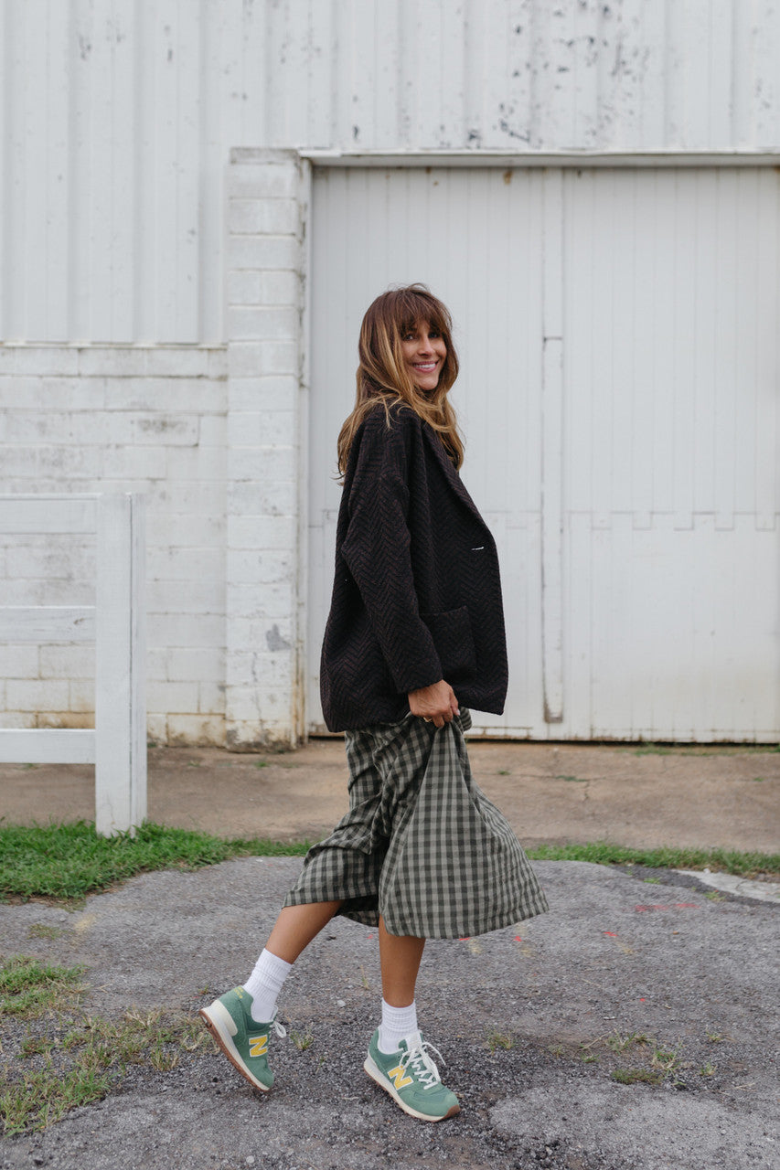 Portuguese Wool Pieper Coat in Black and Brown Herringbone Made to Order