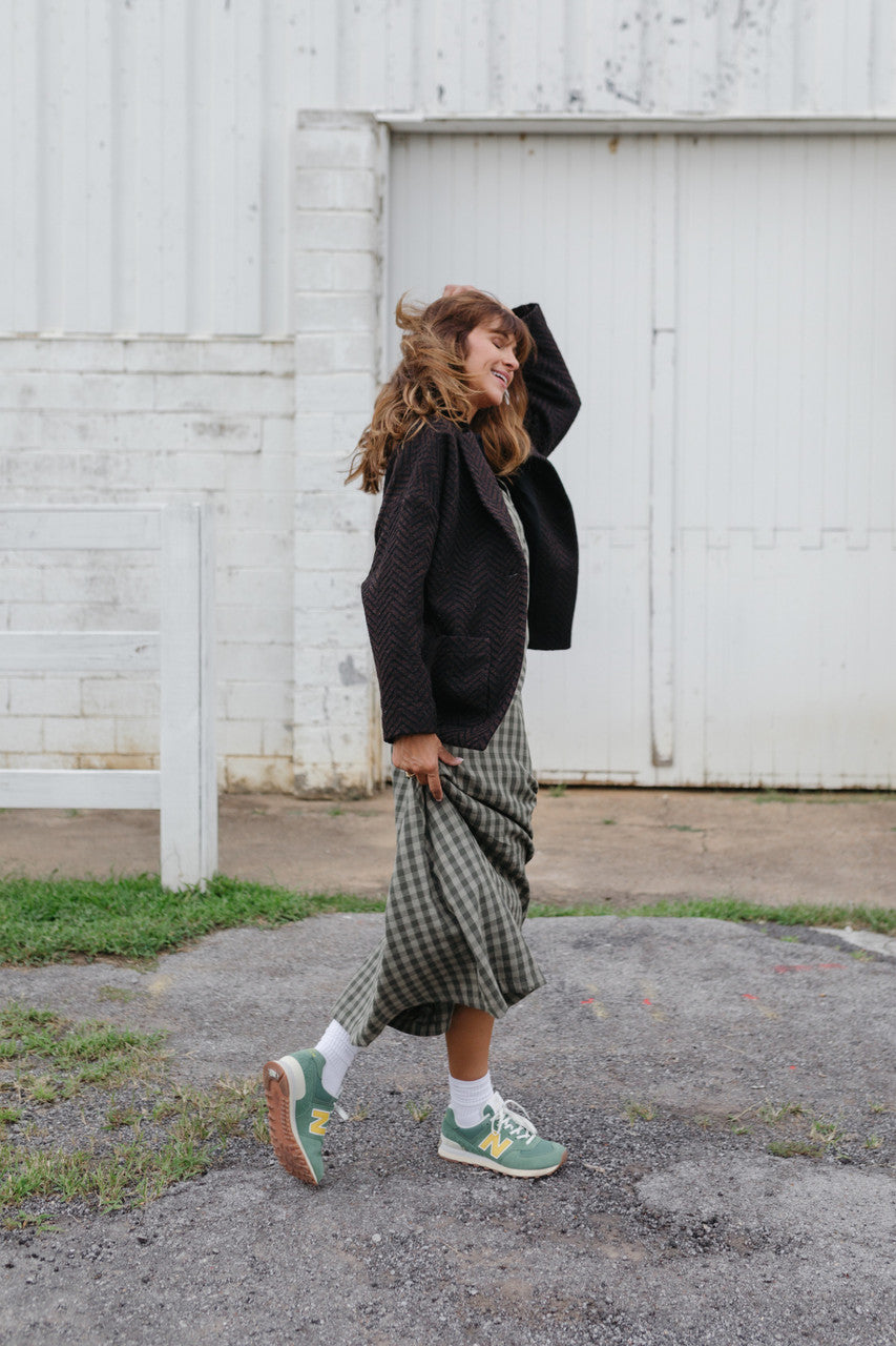 Portuguese Wool Pieper Coat in Black and Brown Herringbone Made to Order