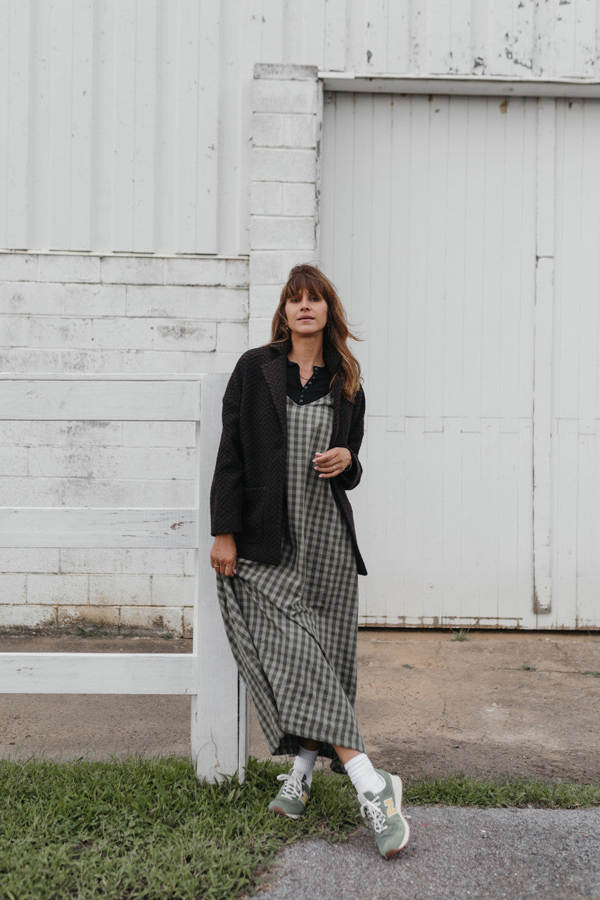 Portuguese Wool Pieper Coat in Black and Brown Herringbone Made to Order
