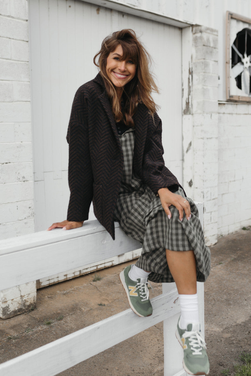 Portuguese Wool Pieper Coat in Black and Brown Herringbone Made to Order