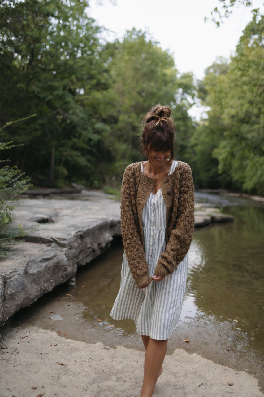 Quinn Wool Cardigan in Light Brown Made to Order