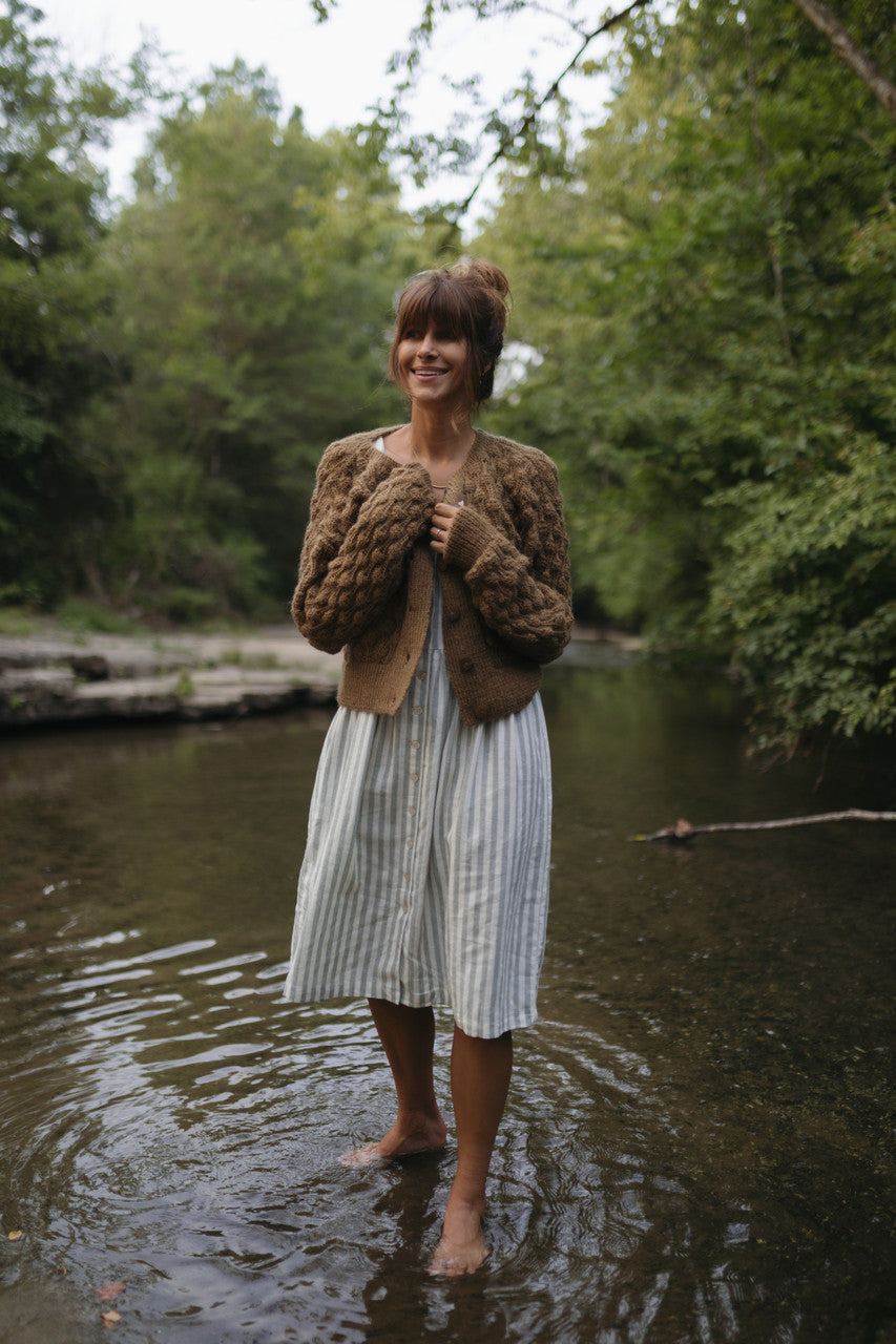 Quinn Wool Cardigan in Light Brown Made to Order